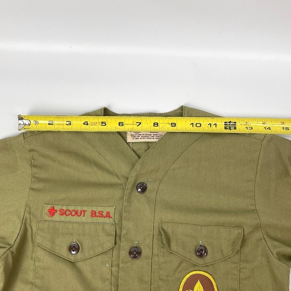 Vintage Olive Green BSA Boy Scout Uniform Shirt Long Sleeve 12 Neck Tenderfoot - Picture 12 of 16